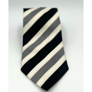 Donald Trump Signature 100% Silk Mens Neck Tie Black‎ Gray Ivory Stripe 3.5W 60L